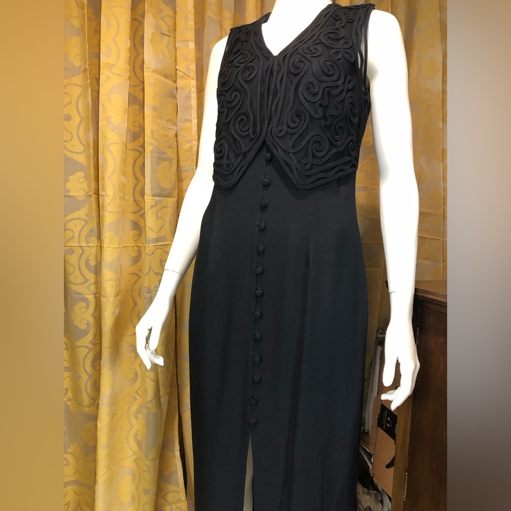 Vintage Casual Corner Black Sleeveless Maxi Dress with Decorative Bodice